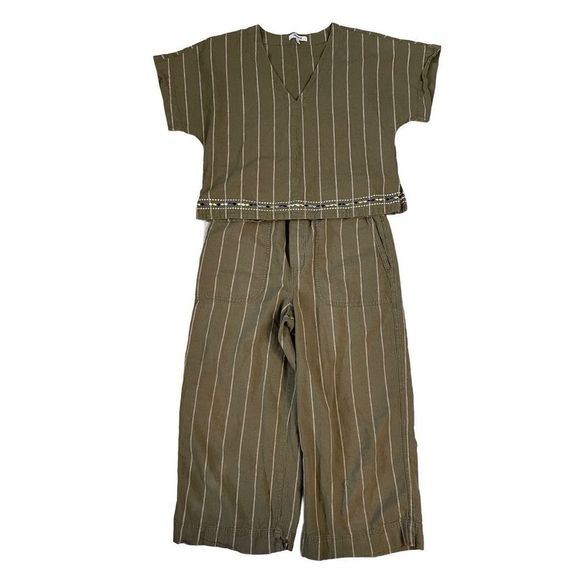 Madewell Linen Cotton Embroidered Top and Huston Cropped Pants Set size M - Picture 3 of 16